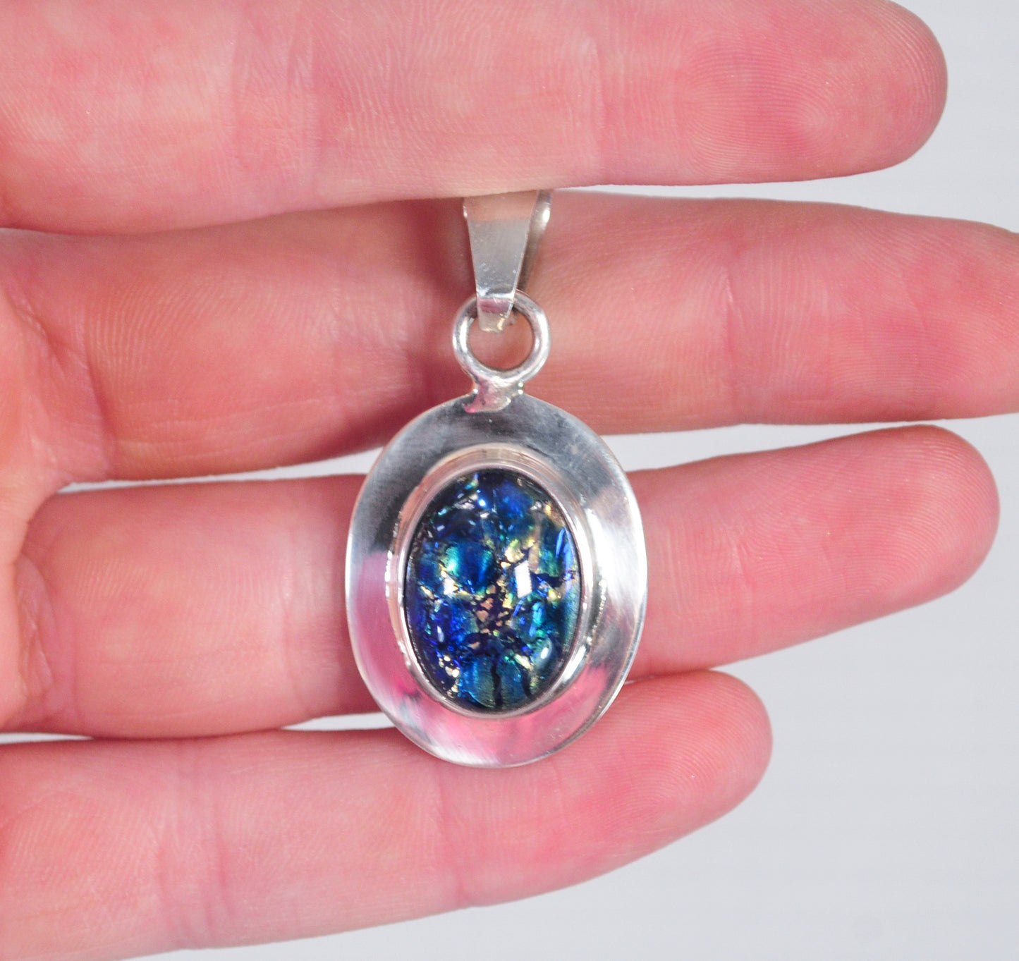 Taxco Dichroic Glass Sterling Silver Pendant