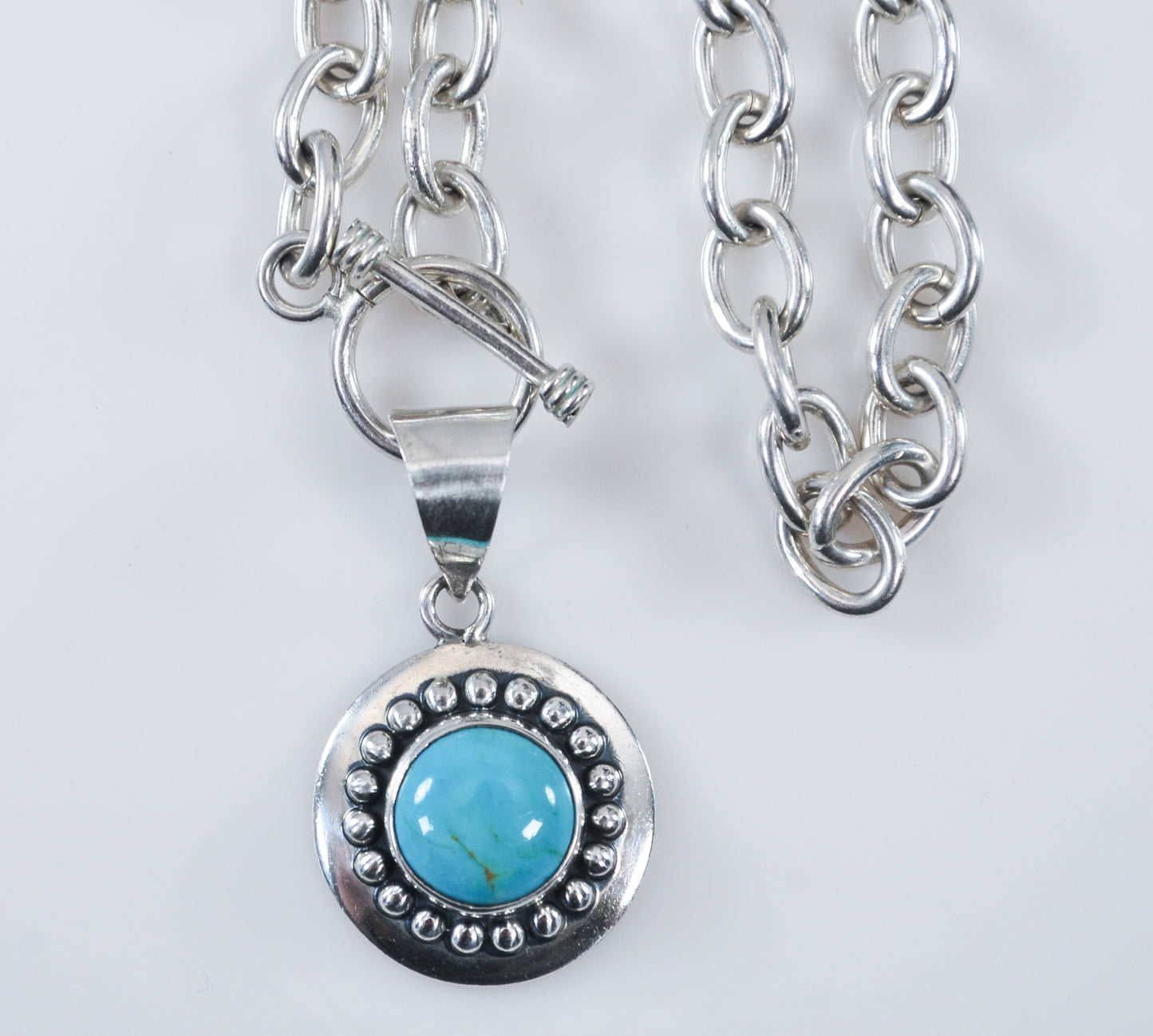 Heavy CII 925 Mexico Sterling Silver Turquoise Necklace