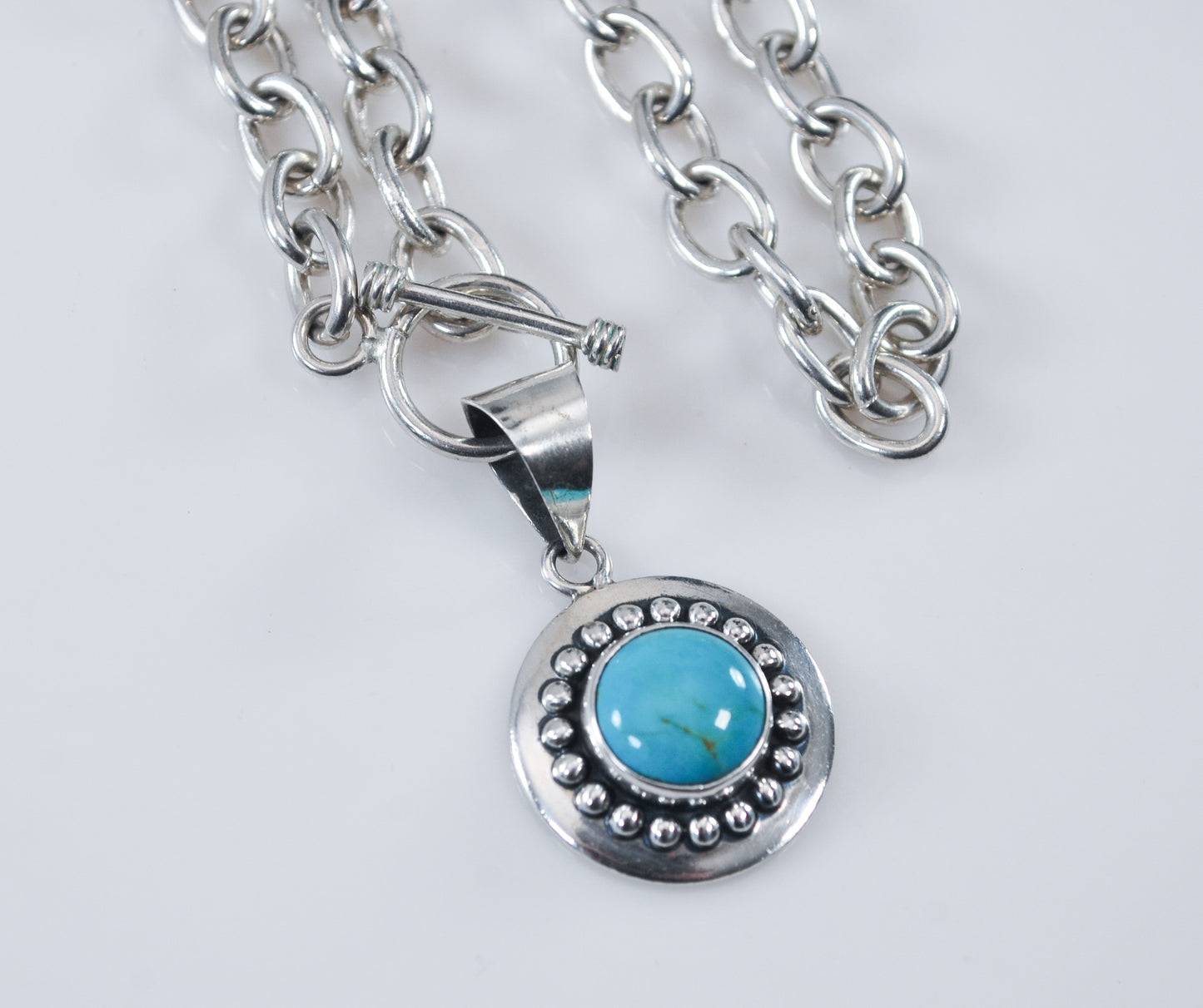 Heavy CII 925 Mexico Sterling Silver Turquoise Necklace