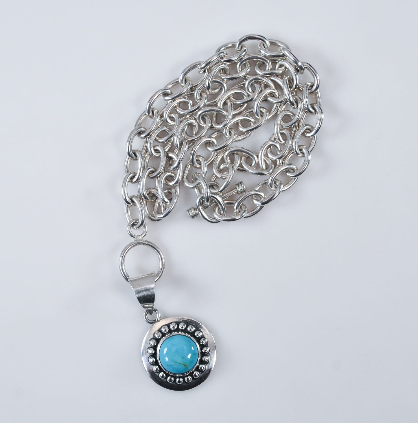 Heavy CII 925 Mexico Sterling Silver Turquoise Necklace