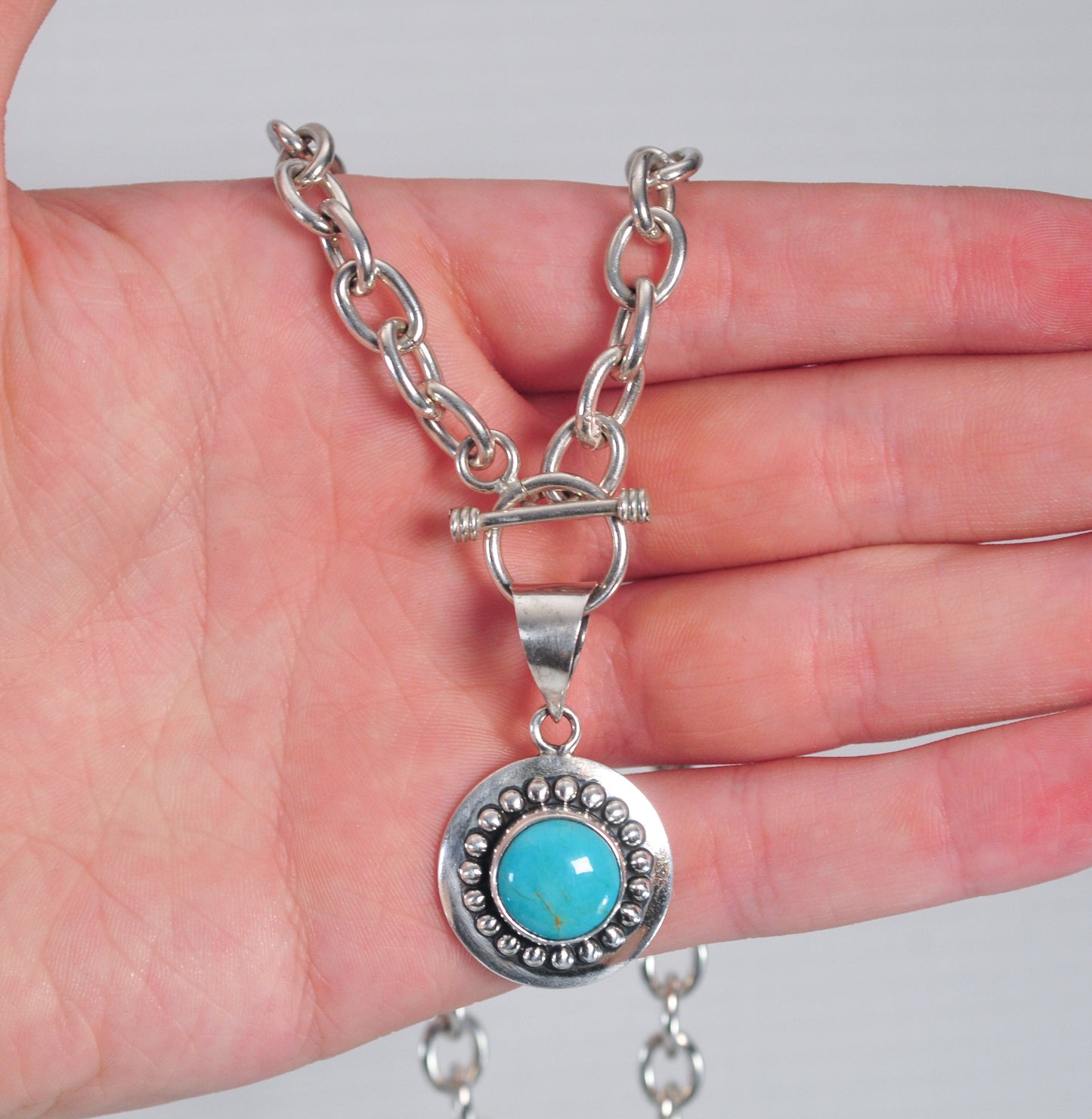 Heavy CII 925 Mexico Sterling Silver Turquoise Necklace