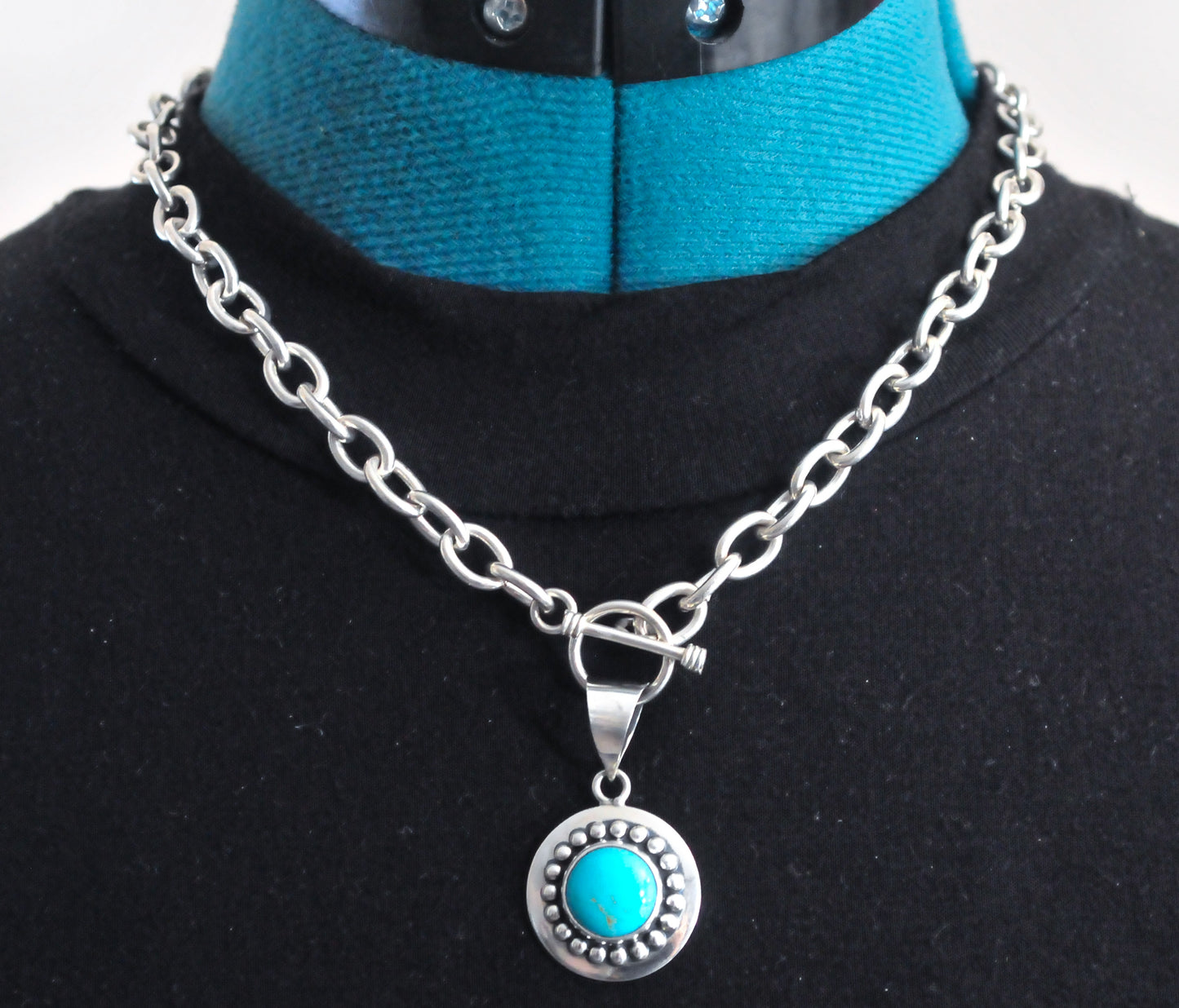 Heavy CII 925 Mexico Sterling Silver Turquoise Necklace