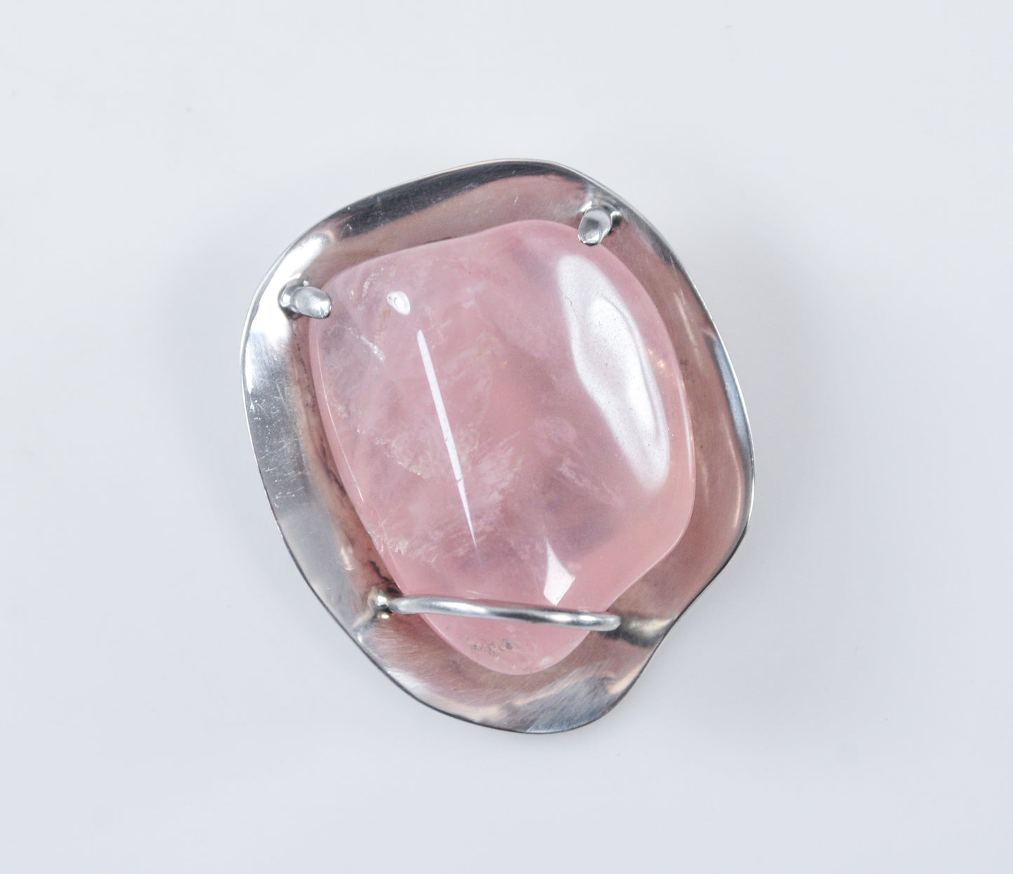 As is - Signed Sterling Silver Rose Quartz Brooch or Pendant