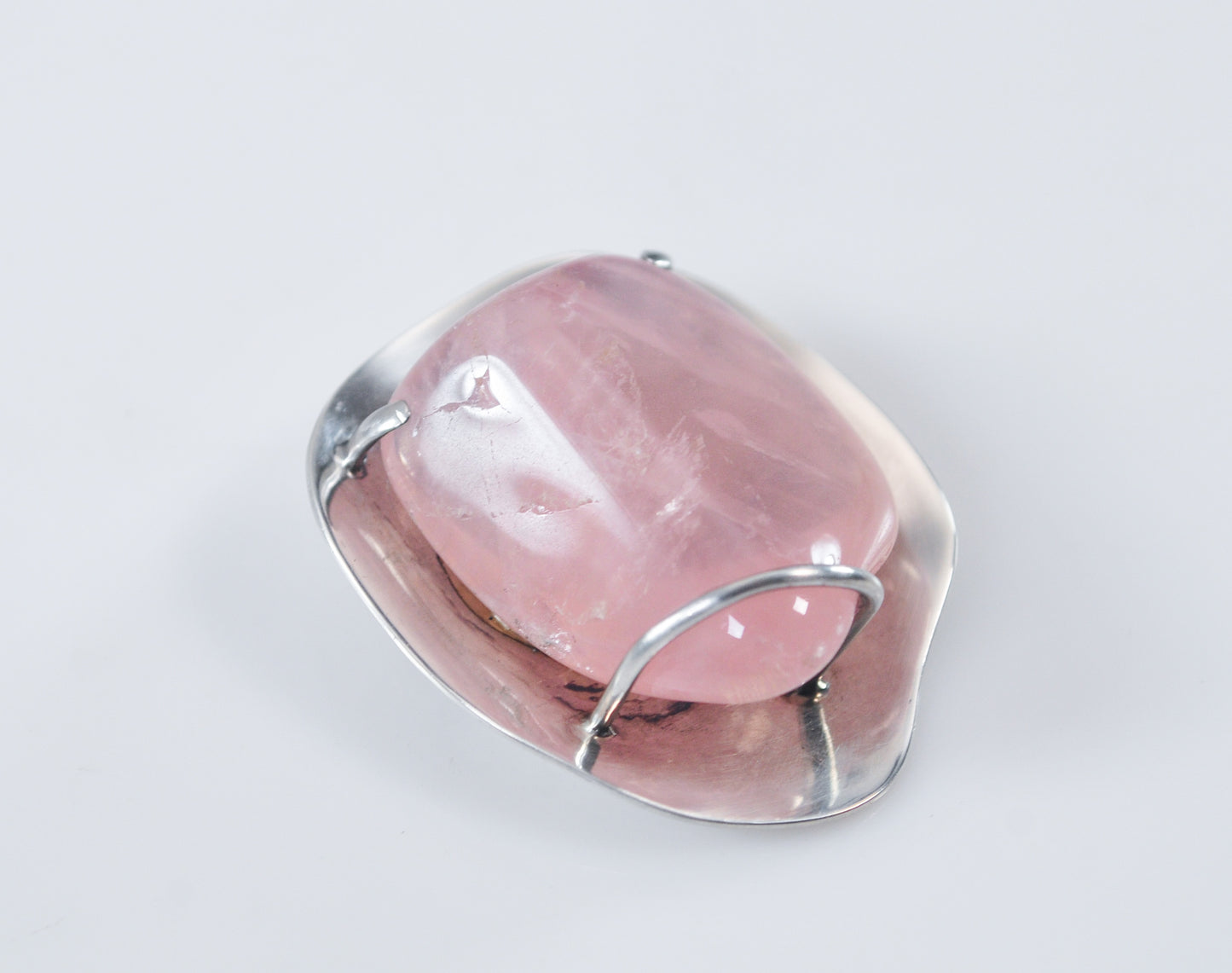 As is - Signed Sterling Silver Rose Quartz Brooch or Pendant