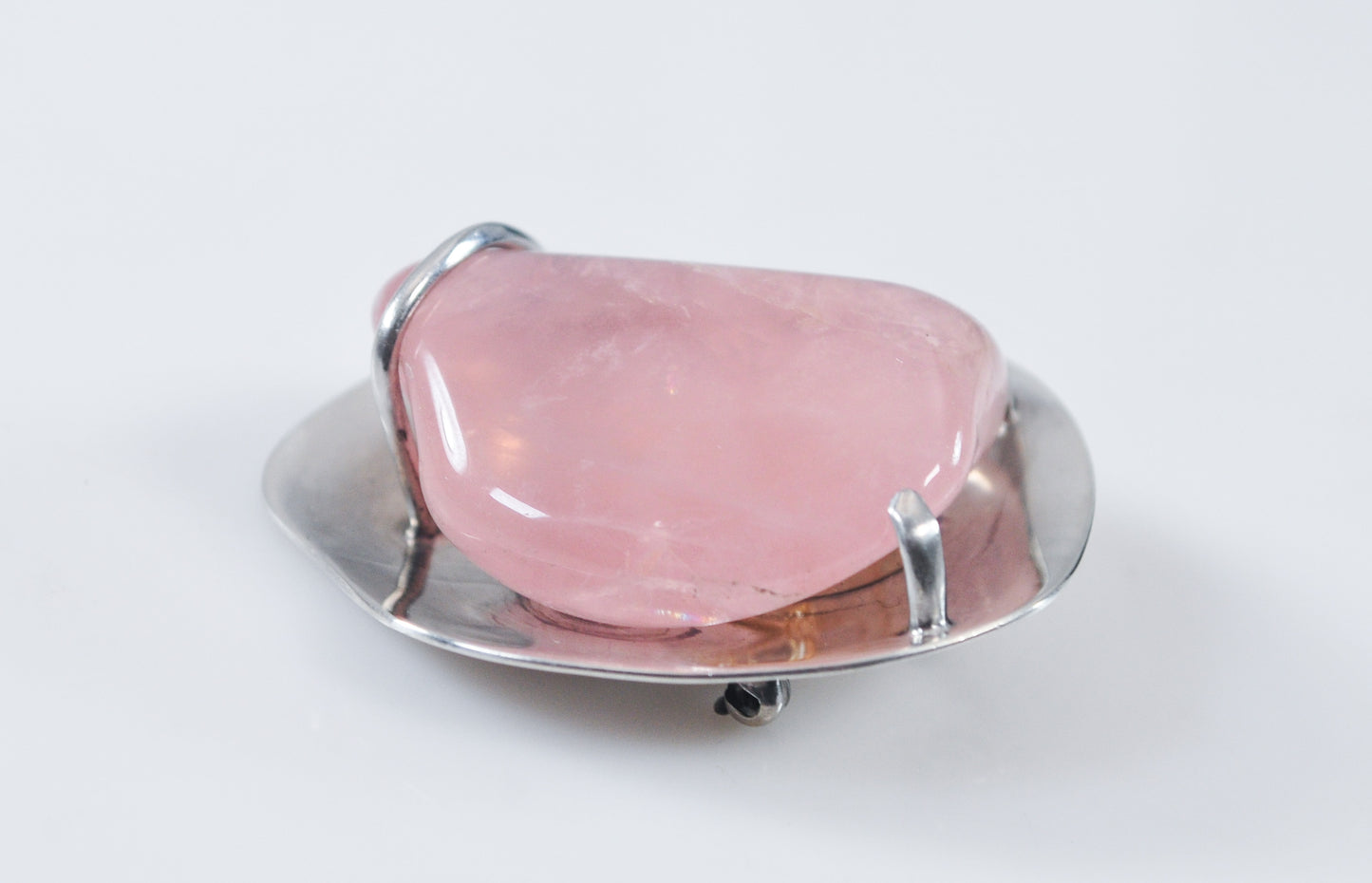 As is - Signed Sterling Silver Rose Quartz Brooch or Pendant