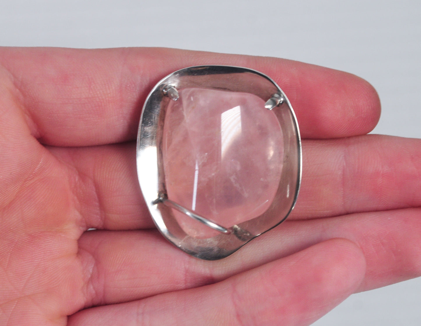 As is - Signed Sterling Silver Rose Quartz Brooch or Pendant