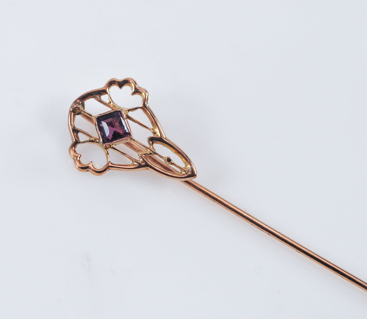 Antique 10K Gold Amethyst Stick Pin