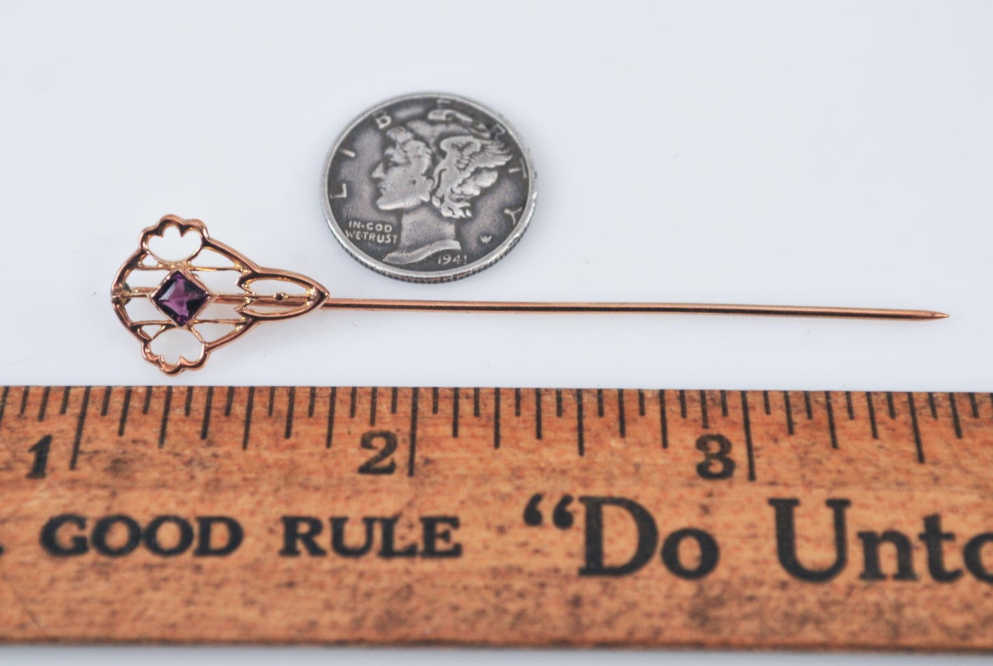 Antique 10K Gold Amethyst Stick Pin