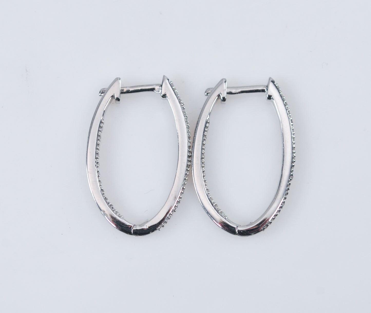 Signed Sterling Silver Diamond Hoop Earrings