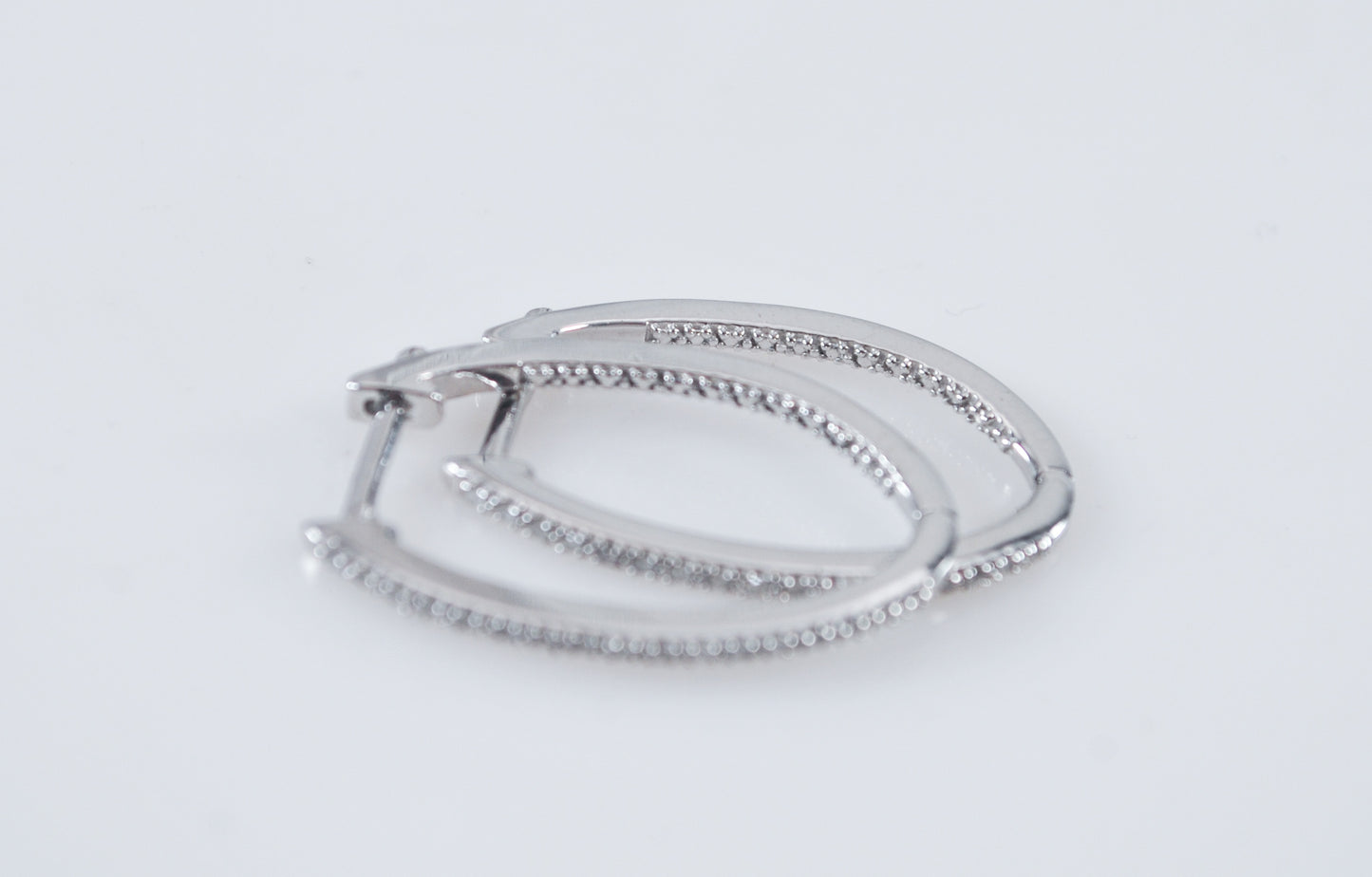 Signed Sterling Silver Diamond Hoop Earrings