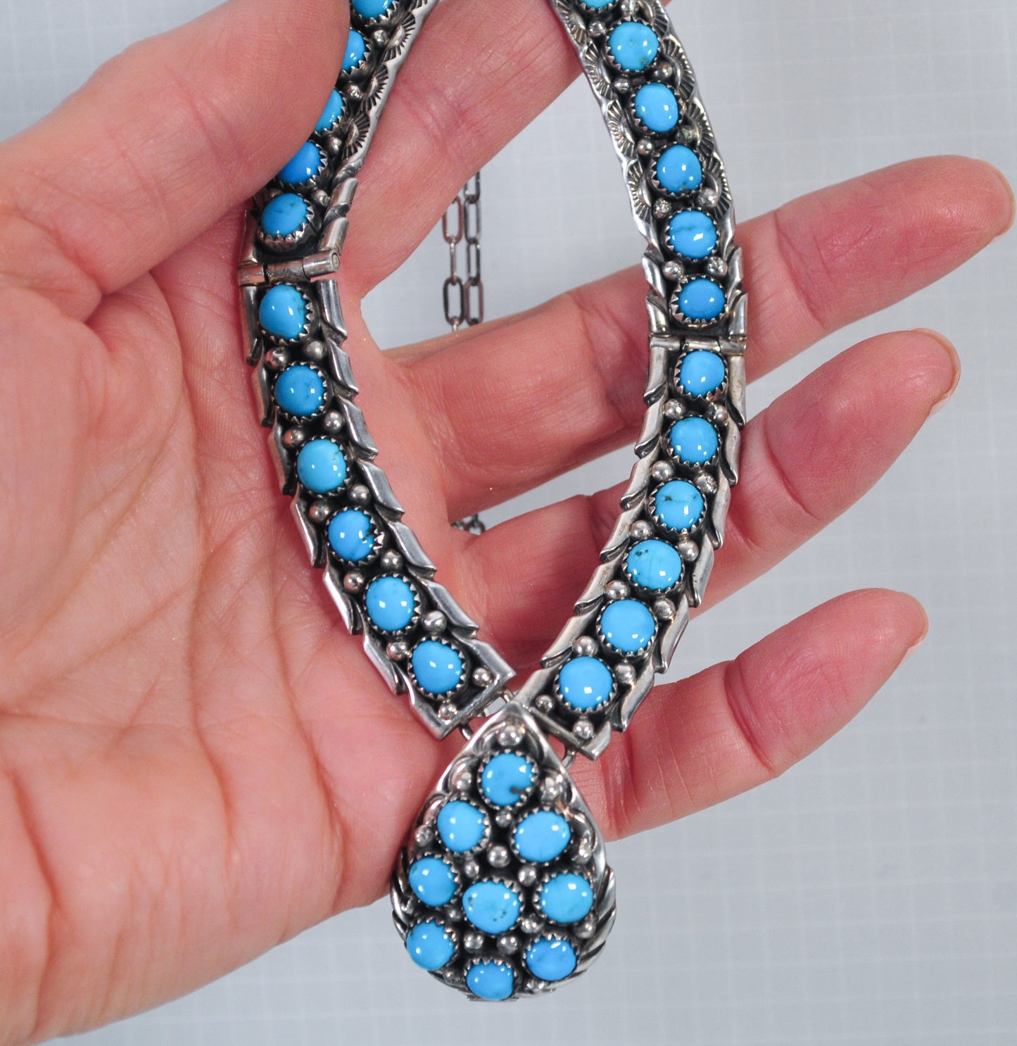 Vintage Navajo Sterling Silver Turquoise Collar Necklace