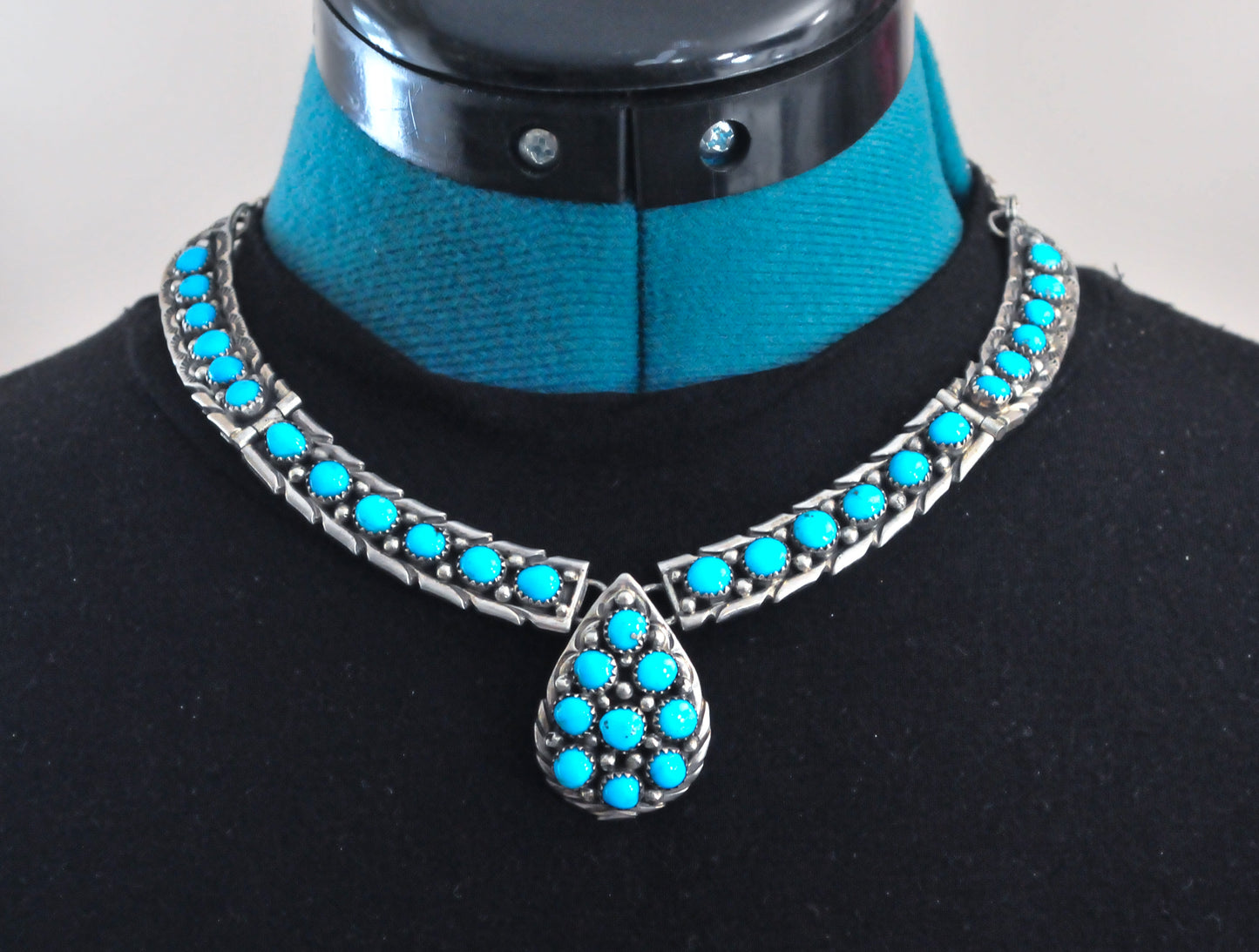 Vintage Navajo Sterling Silver Turquoise Collar Necklace