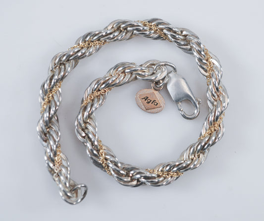 925 Sterling Silver Rope Bracelet with 10K Gold Accent