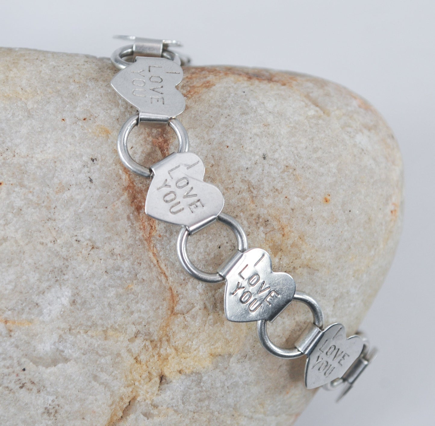 Vintage Sterling Silver "I Love You" Heart Link Bracelet