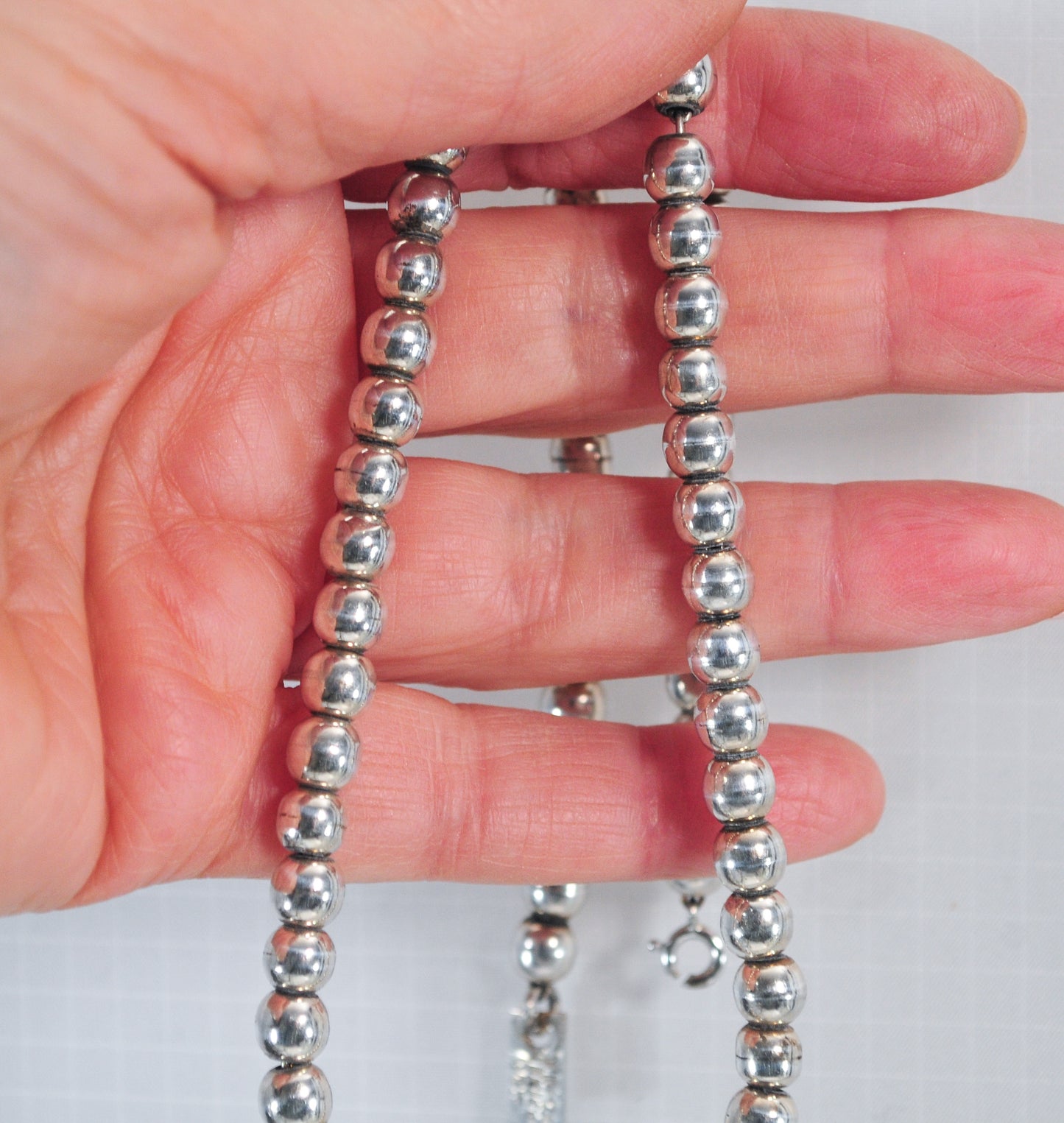 Vintage Taxco Sterling Silver 6mm Ball Bead Necklace