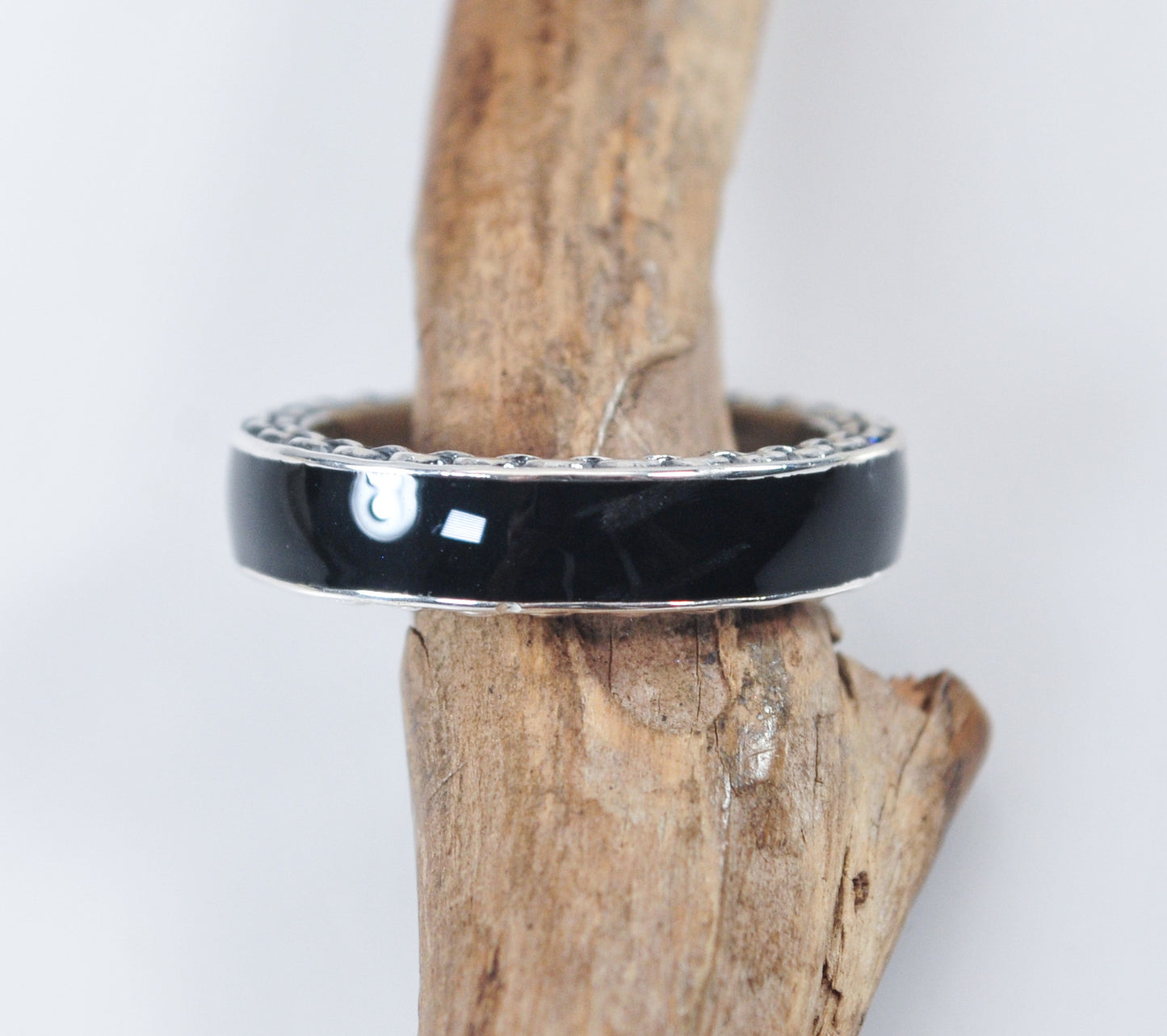 Designer Sterling Silver Black Enamel Band Ring