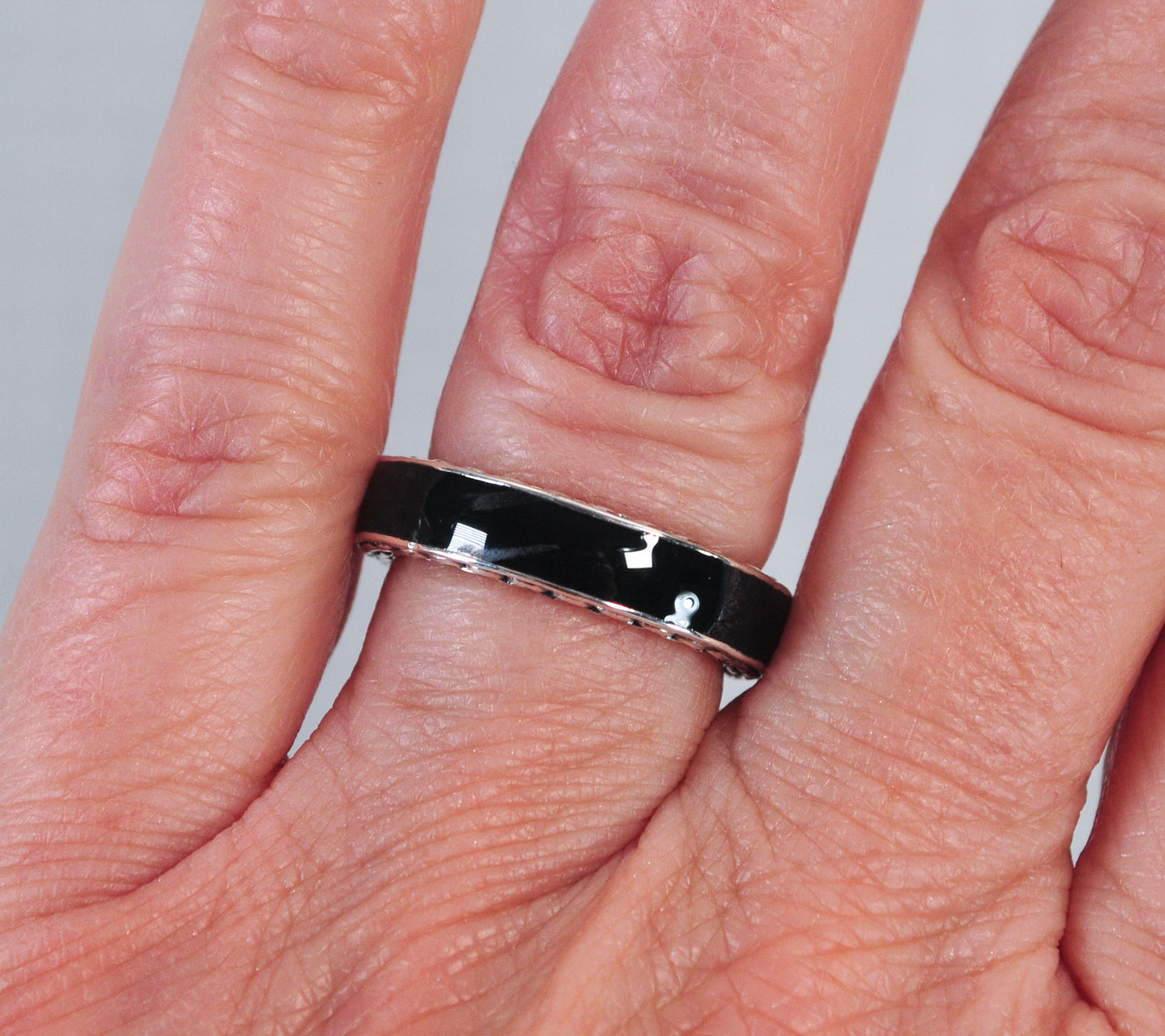 Designer Sterling Silver Black Enamel Band Ring