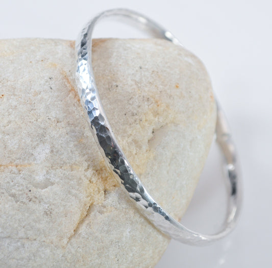 925 Sterling Silver Hammered Bangle Bracelet