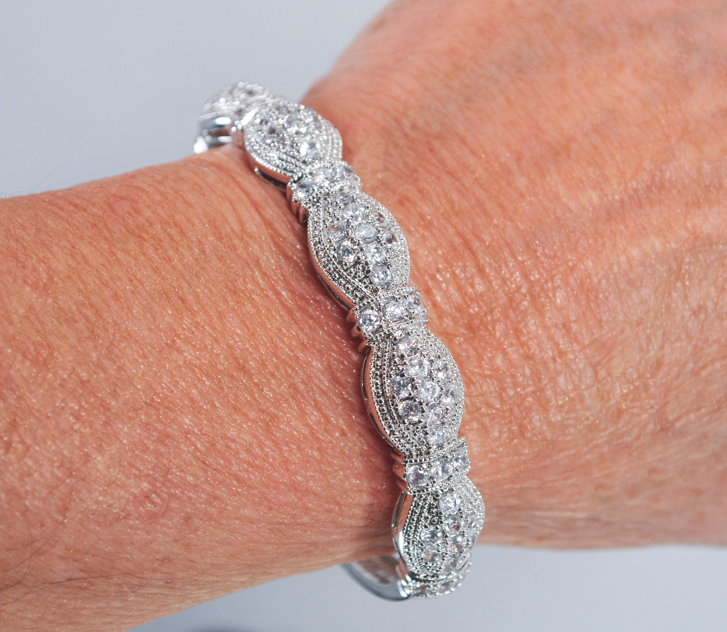 925 Sterling Silver CZ Bangle Bracelet