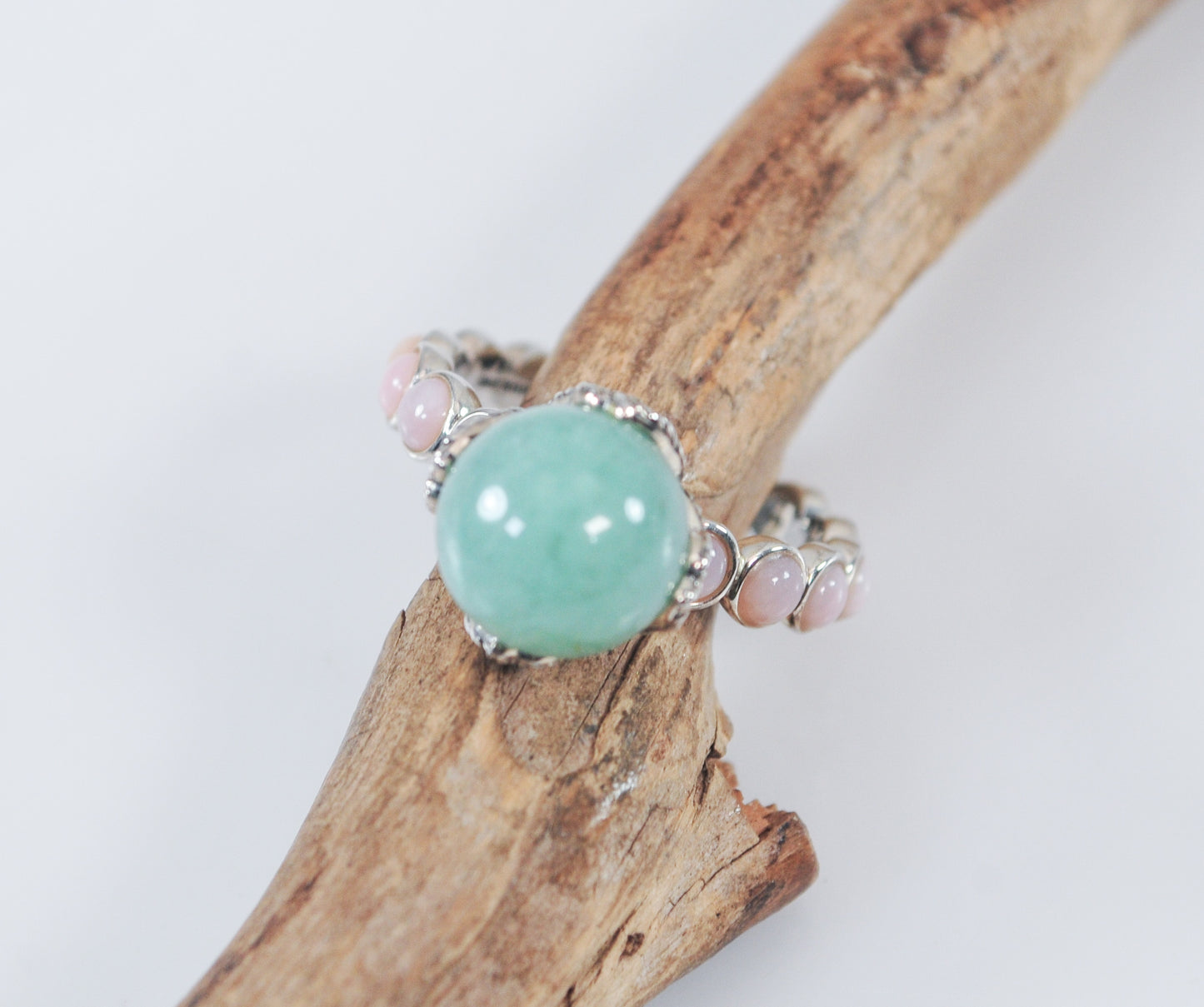 Designer Sterling Silver Chrysoprase Rose Quartz Ring