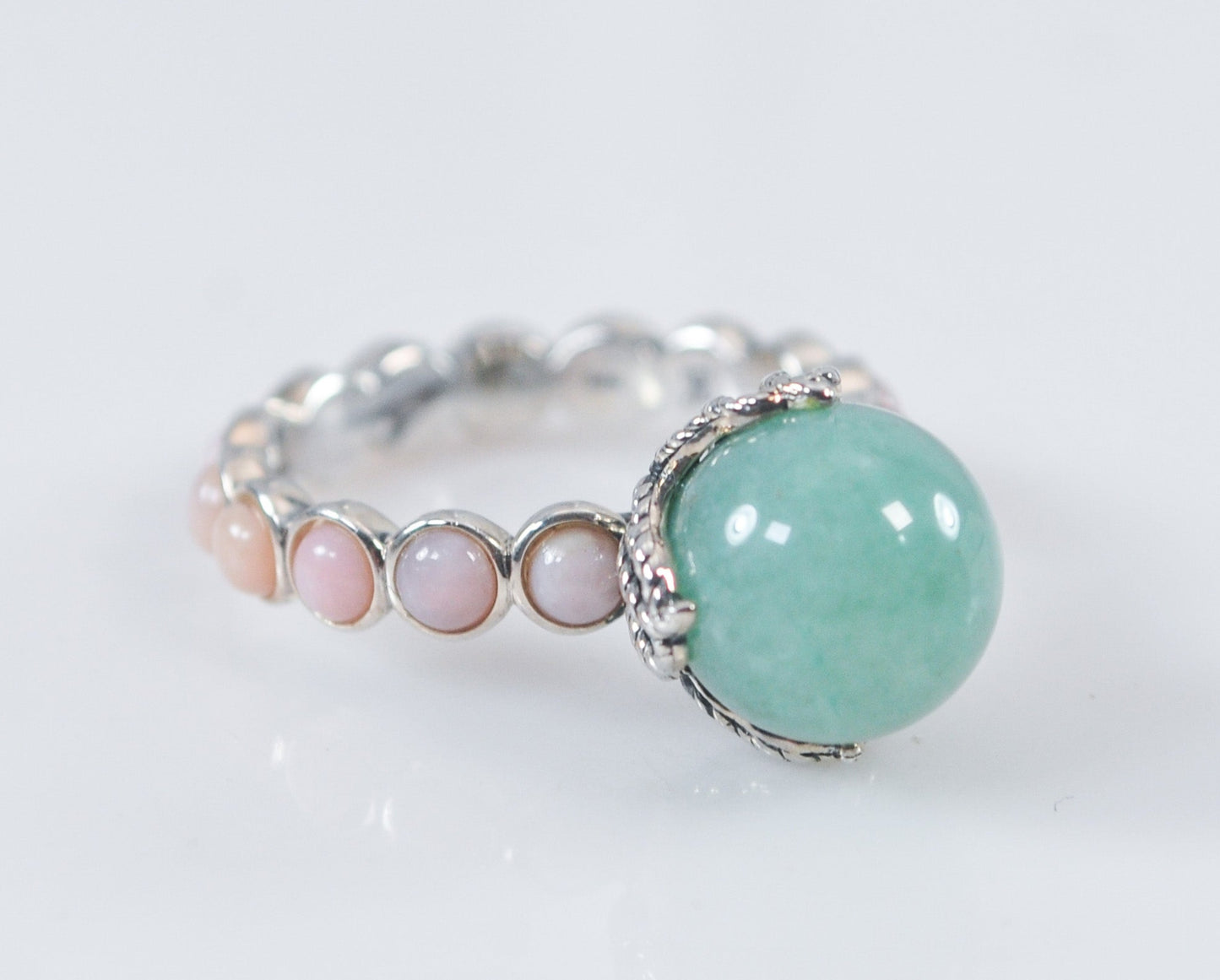 Designer Sterling Silver Chrysoprase Rose Quartz Ring