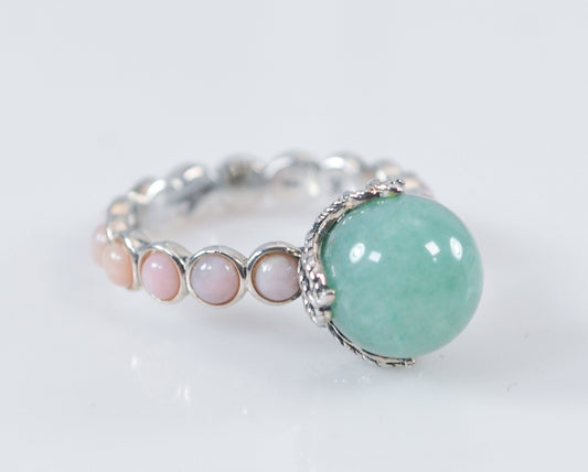 Designer Sterling Silver Chrysoprase Rose Quartz Ring