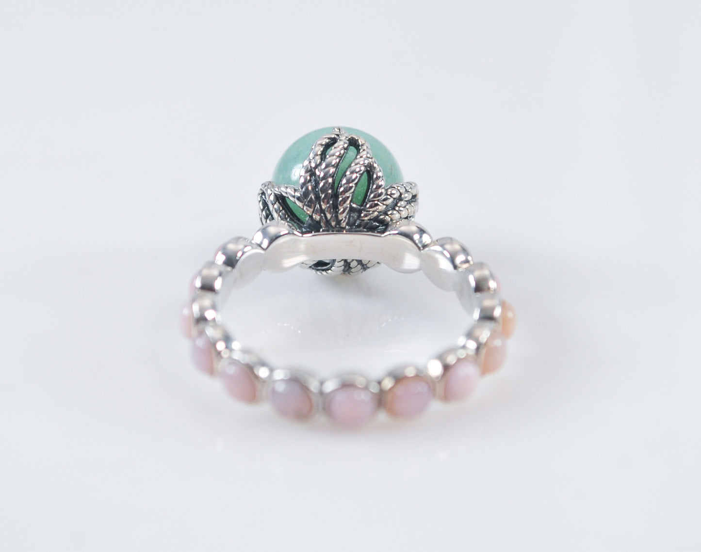 Designer Sterling Silver Chrysoprase Rose Quartz Ring