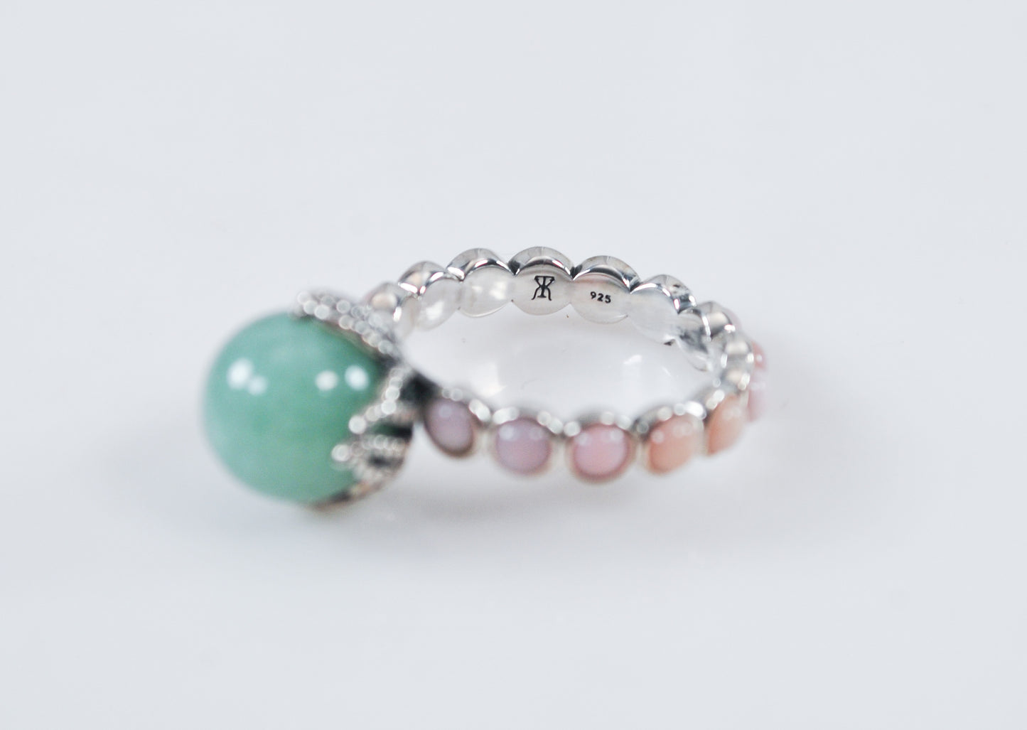 Designer Sterling Silver Chrysoprase Rose Quartz Ring