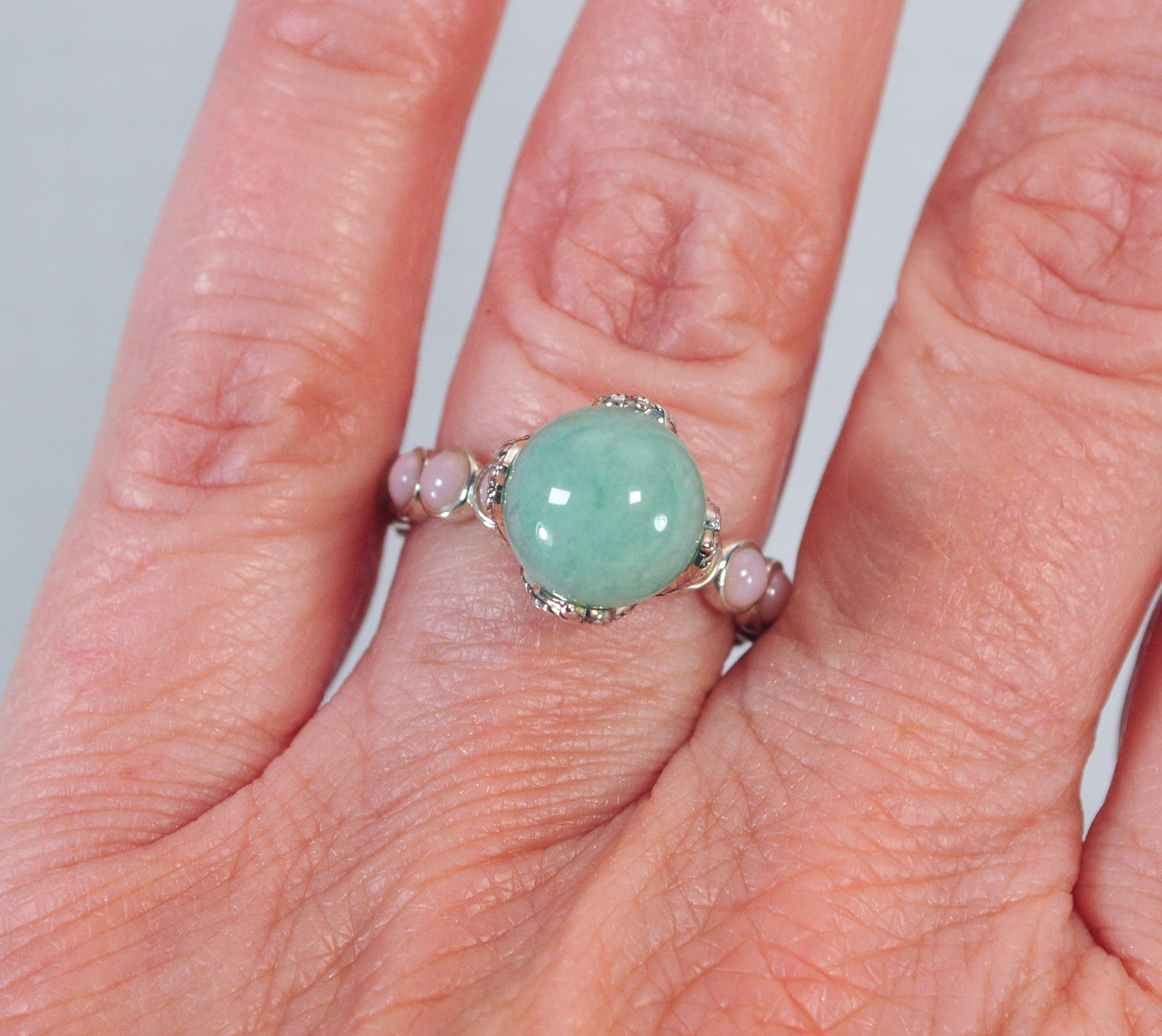 Designer Sterling Silver Chrysoprase Rose Quartz Ring