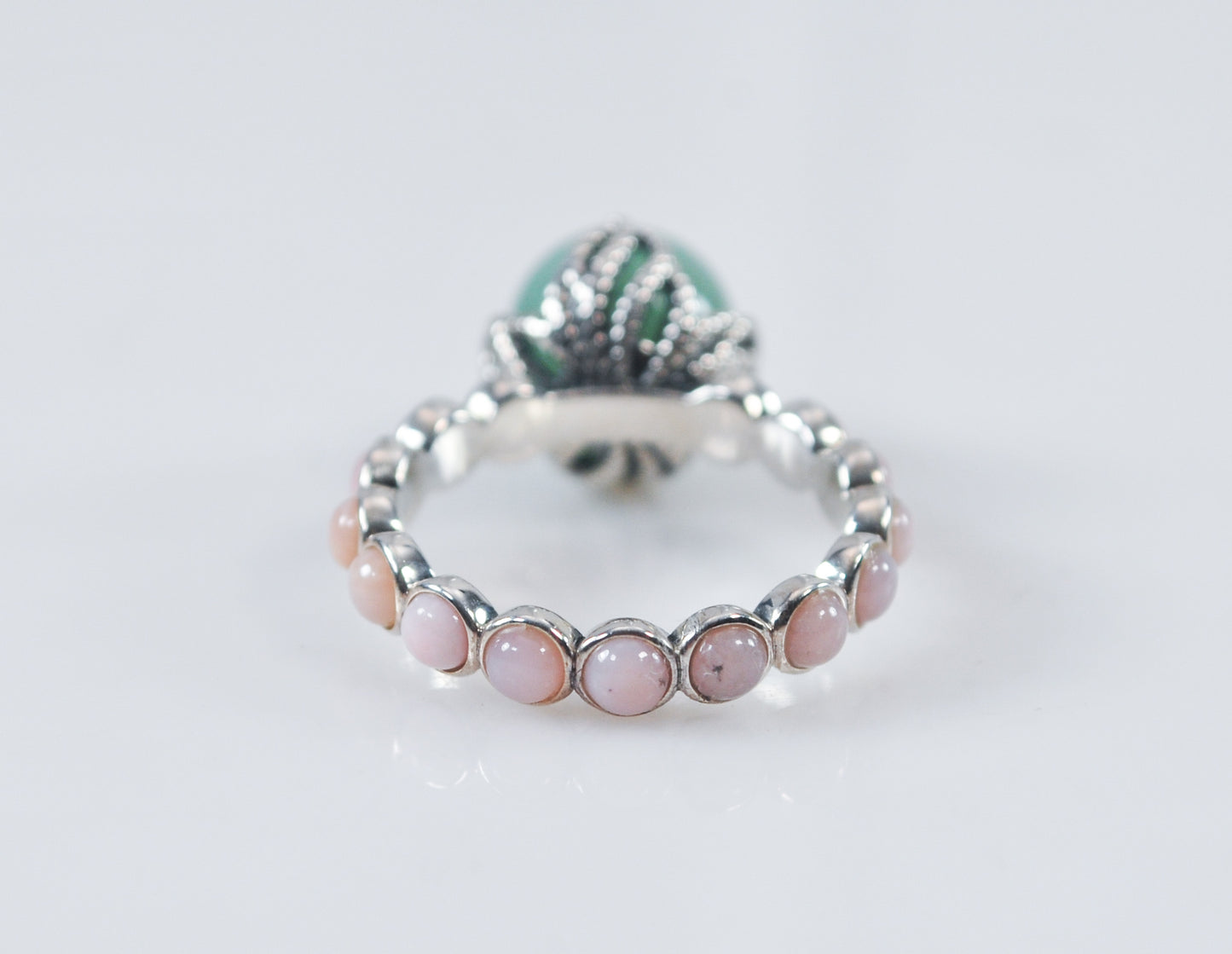 Designer Sterling Silver Chrysoprase Rose Quartz Ring