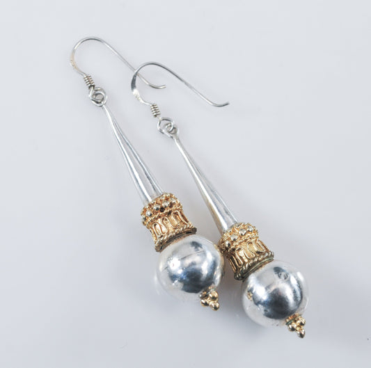 Long Sterling Silver Two Tone Bali Style Earrings