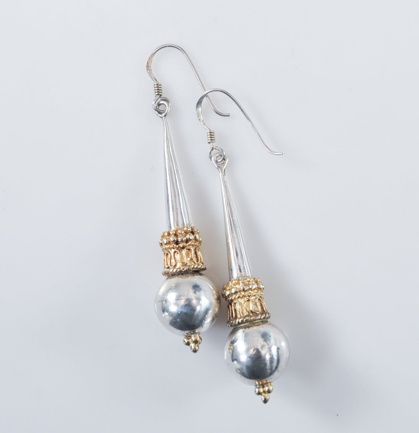 Long Sterling Silver Two Tone Bali Style Earrings