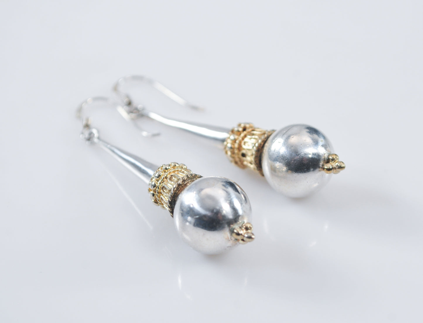 Long Sterling Silver Two Tone Bali Style Earrings