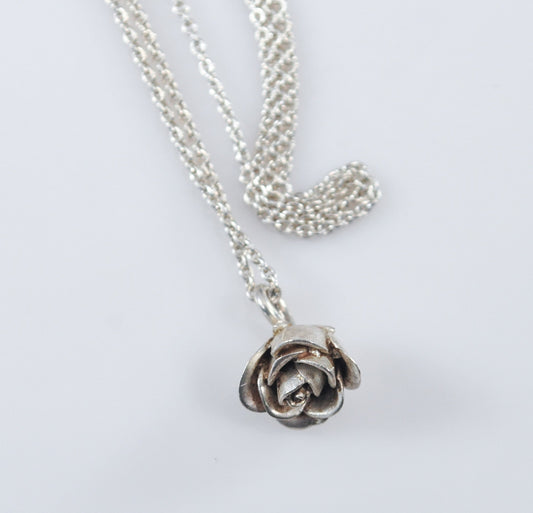 Sterling Silver Rose Pendant Choker Necklace