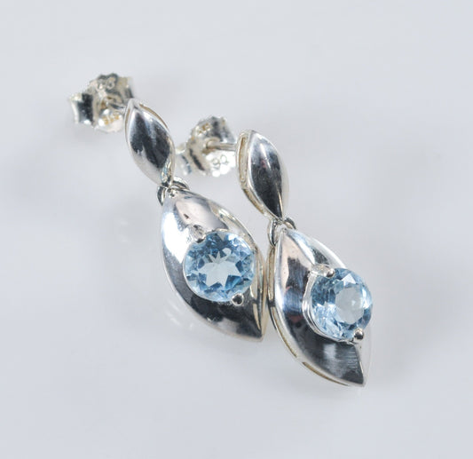 Signed Sterling Silver Blue Topaz Earrings