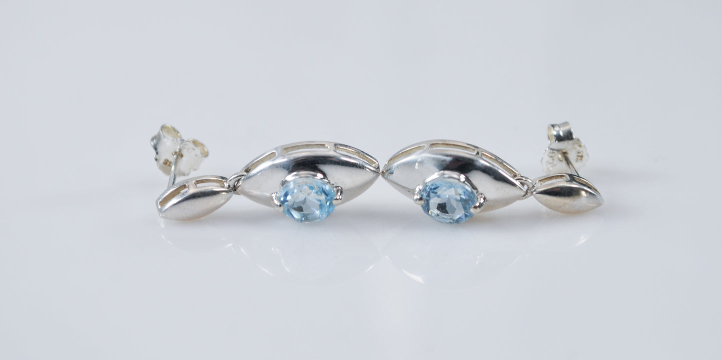 Signed Sterling Silver Blue Topaz Earrings