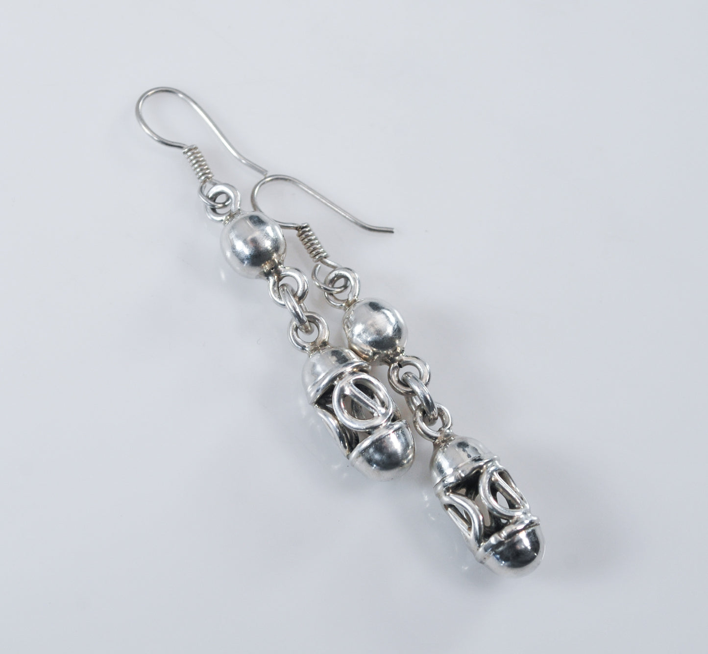 Long Sterling Silver Filagree Barrel Earrings