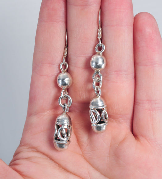 Long Sterling Silver Filagree Barrel Earrings