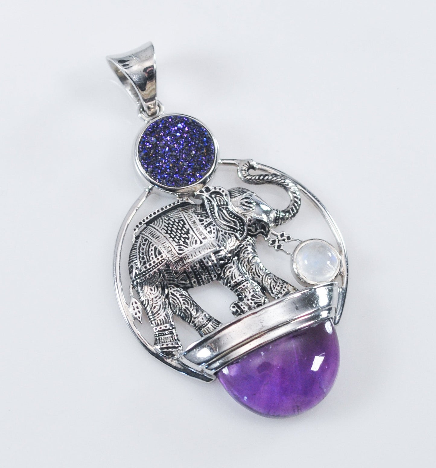 Sajen Sterling Silver Amethyst Elephant Pendant