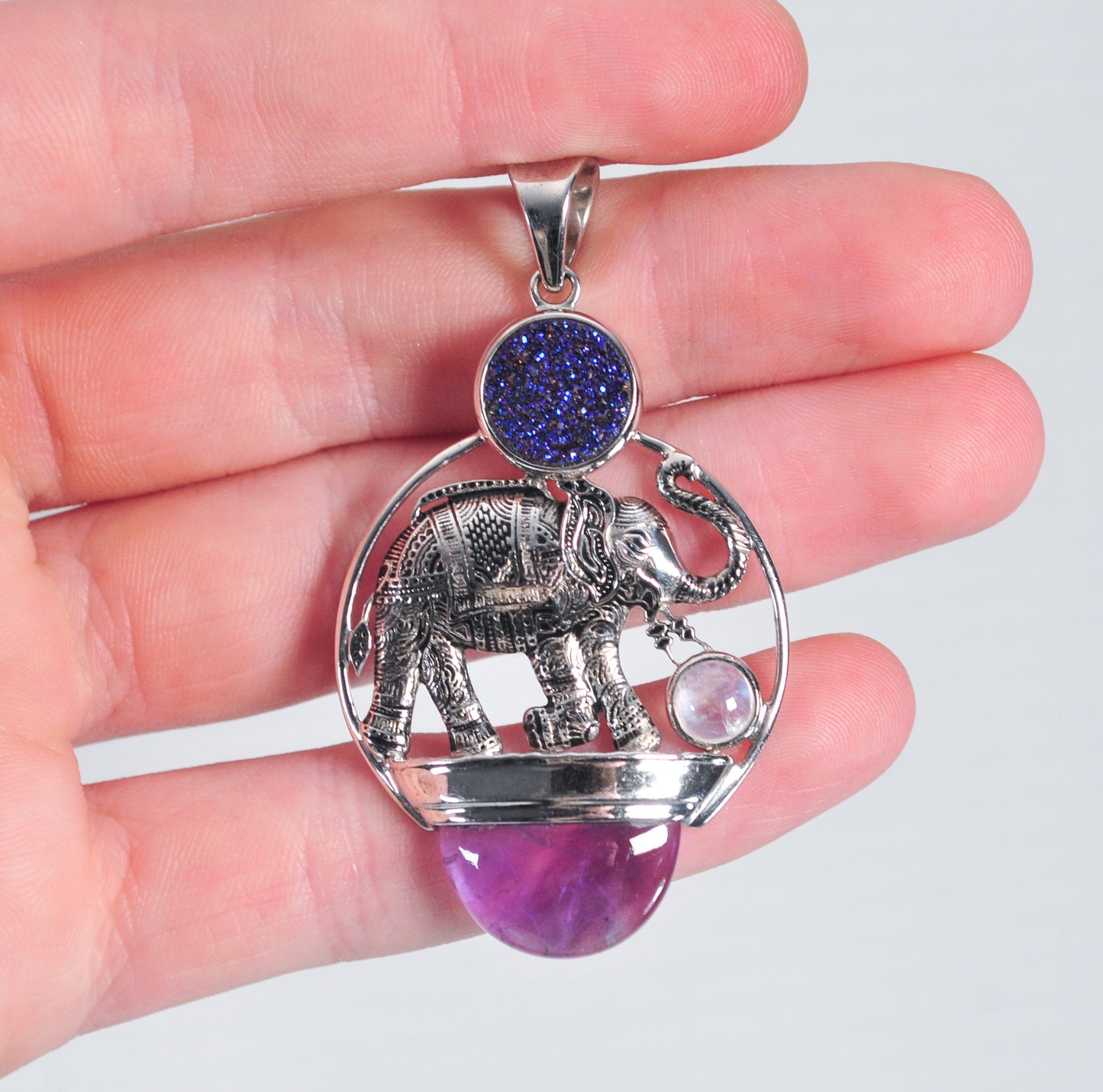 Sajen Sterling Silver Amethyst Elephant Pendant