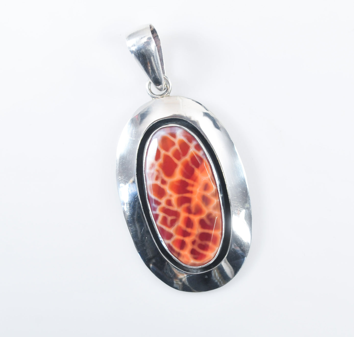 Large Charles Albert Sterling Silver Faceted Leopard Jasper Pendant