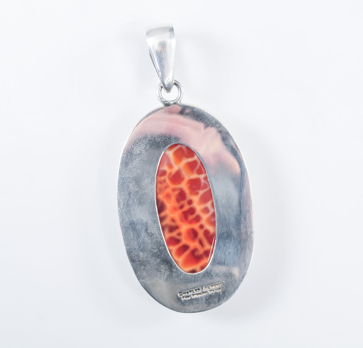 Large Charles Albert Sterling Silver Faceted Leopard Jasper Pendant