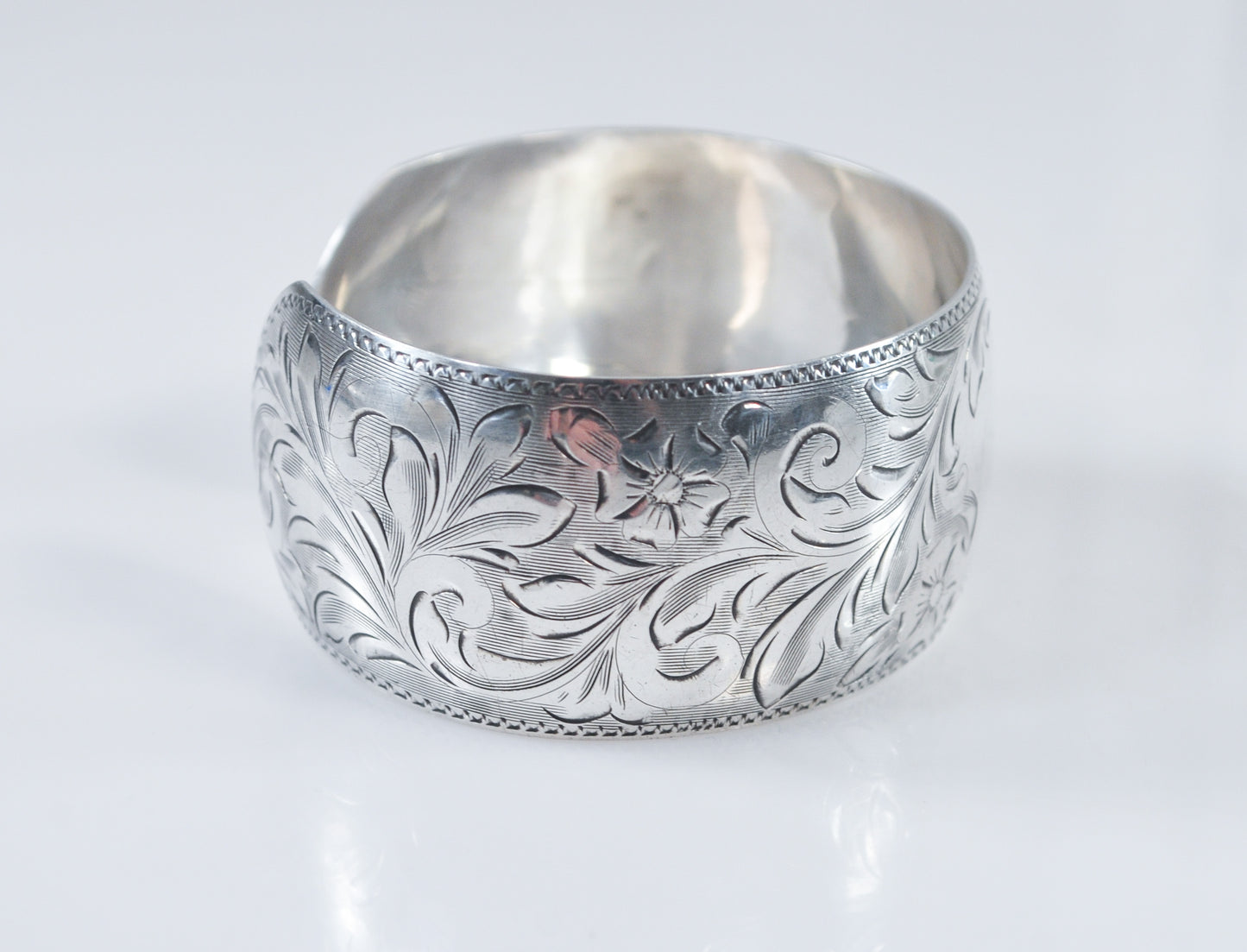 Vintage Wide Sterling Silver Floral Cuff Bracelet