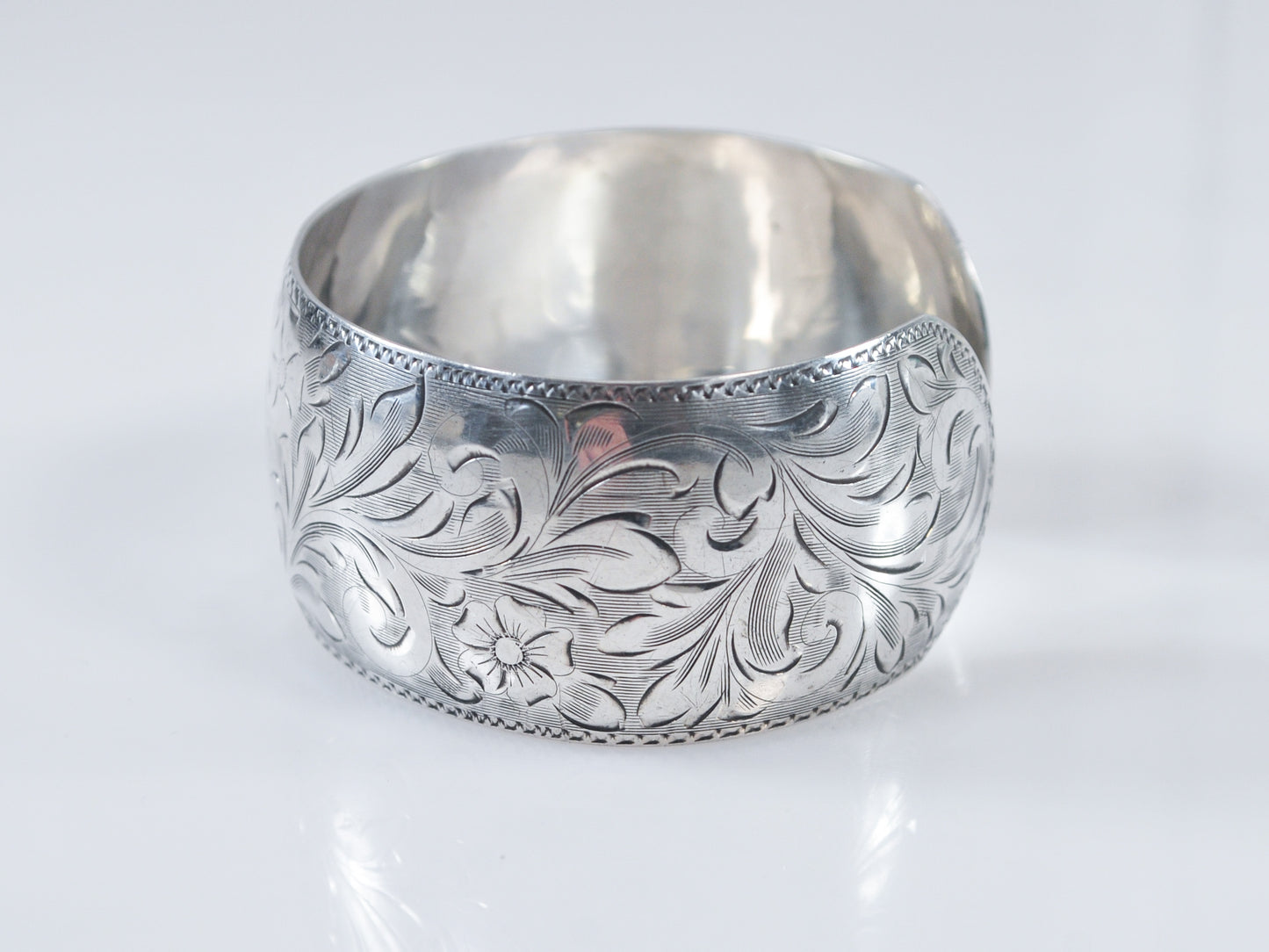 Vintage Wide Sterling Silver Floral Cuff Bracelet