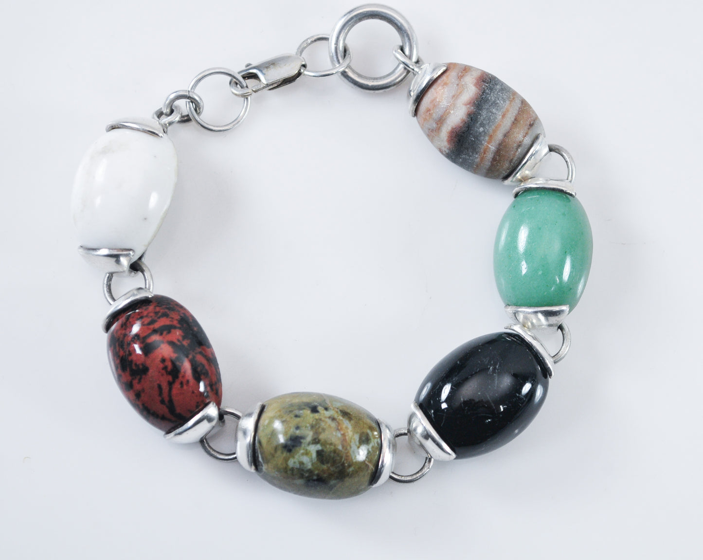 Chunky 925 Mexico Sterling Silver Stone Bracelet