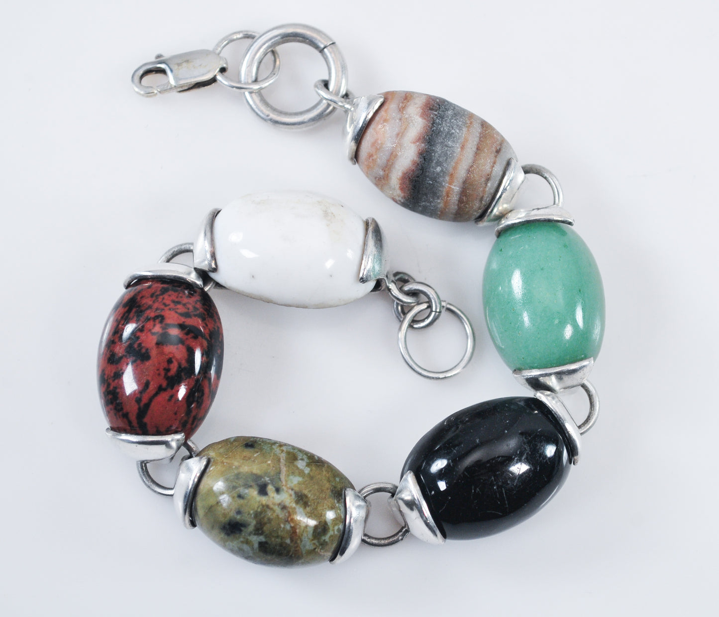 Chunky 925 Mexico Sterling Silver Stone Bracelet