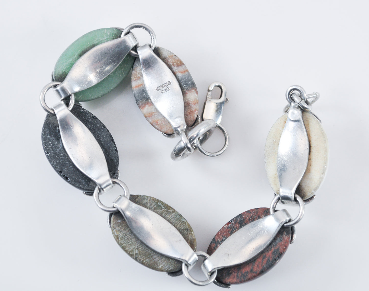 Chunky 925 Mexico Sterling Silver Stone Bracelet