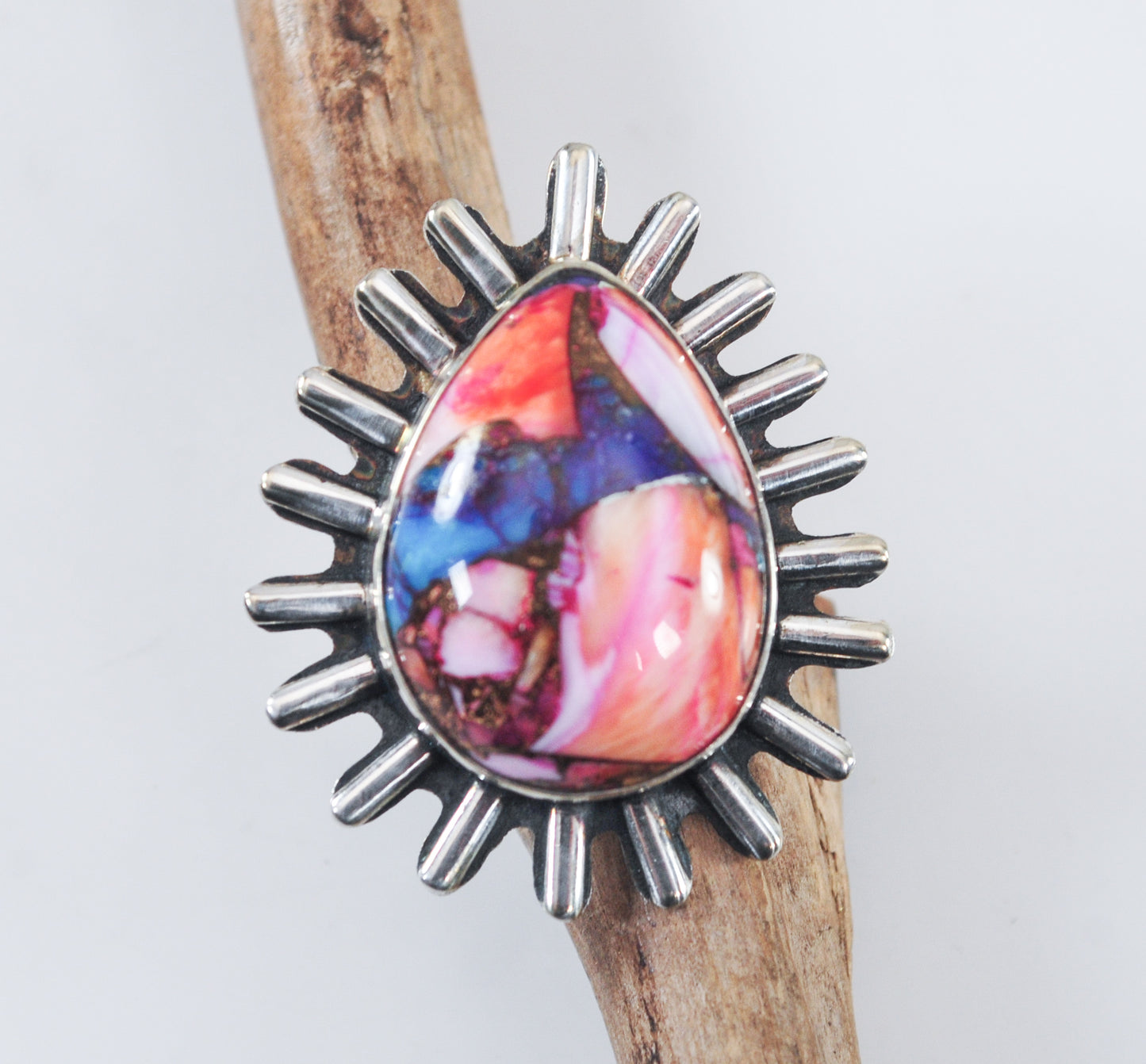 Sterling Silver Pink Oyster Copper Turquoise Ring