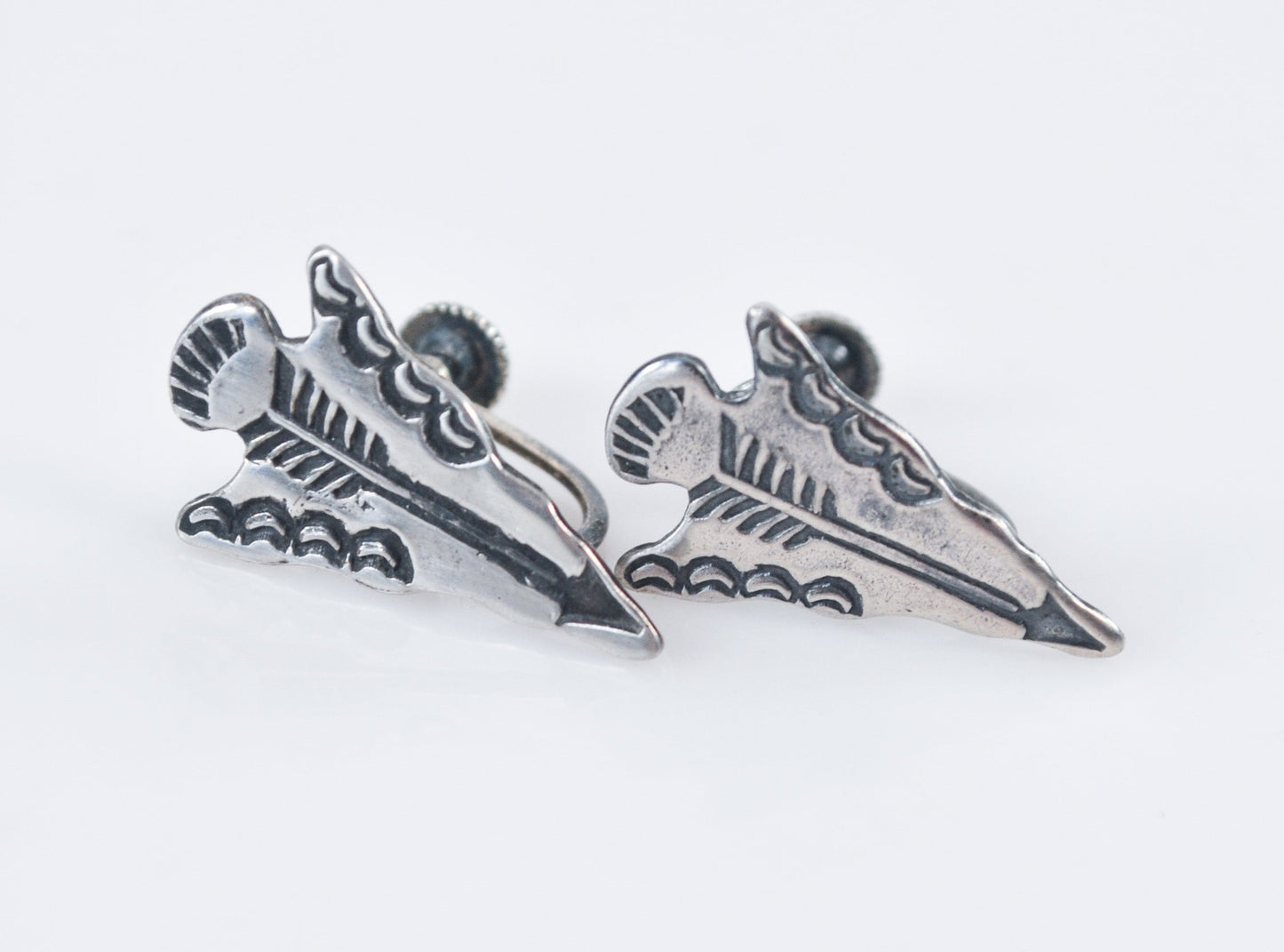 Native American Sterling Silver Arrow Screw Back Earrings