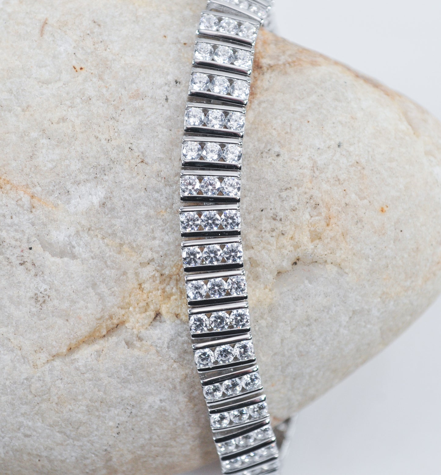 Wide Sterling Silver CZ Tennis Bracelet